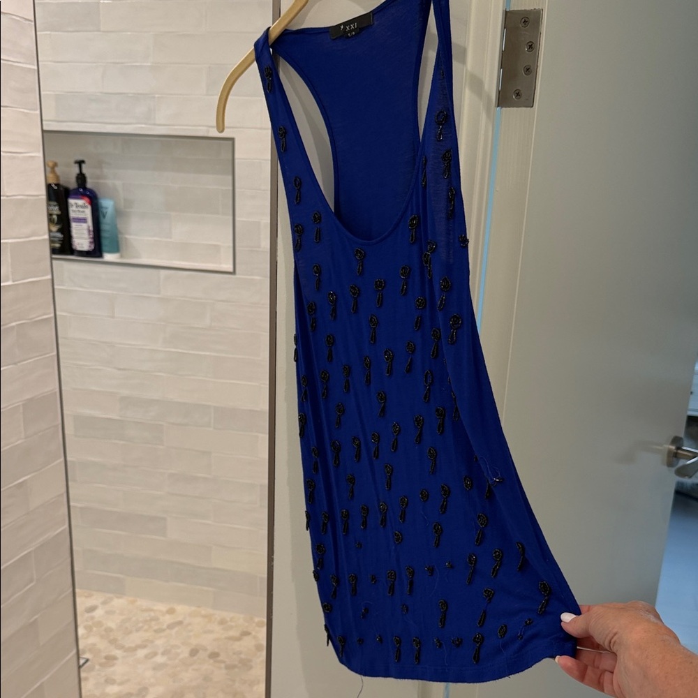 Forever 21 Blue Tank Top with Black Embellishments